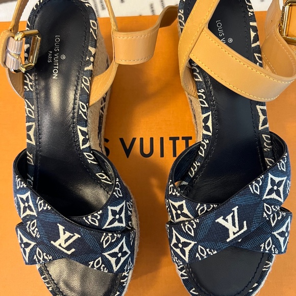 Louis Vuitton Blue Wedge Sandals - Picture 1 of 4